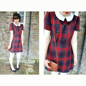 Plaid Peter Pan Collar Bow Tie Dress